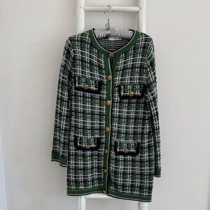 Mango Green and Black Plaid Blazer